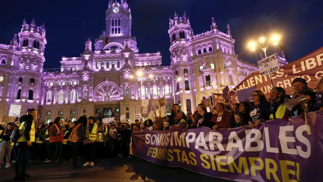 Cabecera de la manifestación feminista en Madrid.