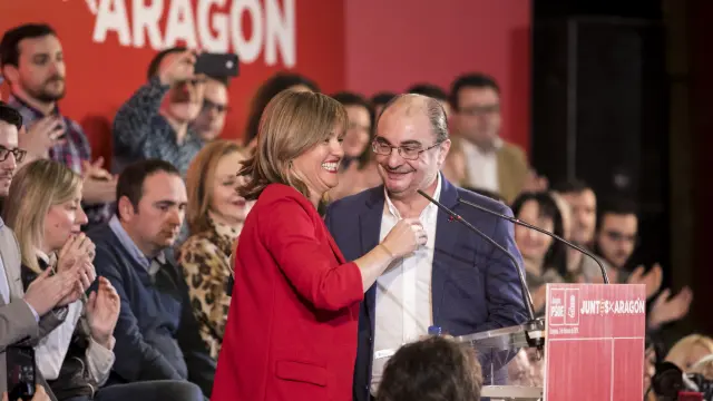 Alegría y Lambán, el pasado mes de febrero durante un mitin de Pedro Sánchez en Zaragoza