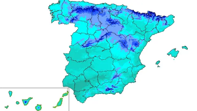 Mapa de España con la temperatura media del 14 al 22 de abril (período 1981-2018)
