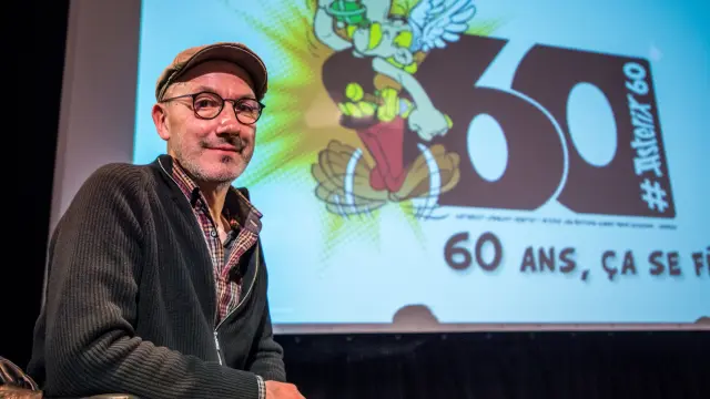 El guionista francés Jean-Yves Ferri posa durante la presentación de lo último de Astérix, 'La hija de Vercingetórix'.