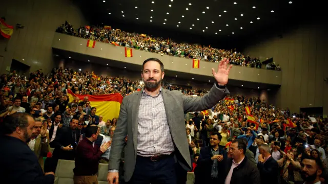 El líder de Vox, Santiago Abascal, durante un mitin en La Coruña.
