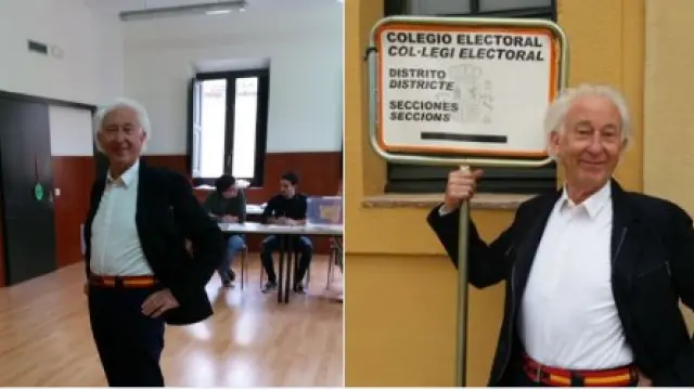 Boadella ha acudido a votar en clave irónica con un cinturón con la bandera de España.