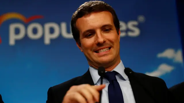 People's Party (PP) candidate Pablo Casado speaks after the counting of the votes in Spain's general election in Madrid, Spain, April 28, 2019. REUTERS/Juan Medina [[[REUTERS VOCENTO]]] SPAIN-ELECTION/CASADO REAX