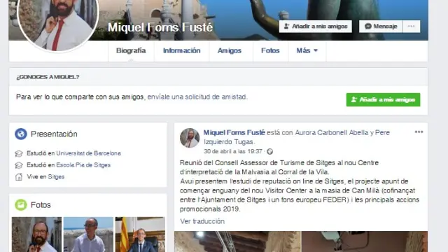 Miquel Forns, alcalde de Sitges, en Facebook.