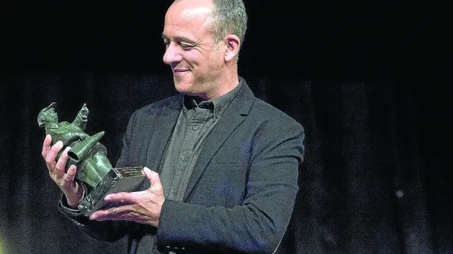 El actor Javier Gutiérrez, este lunes, tras recibir el premio Florián Rey en La Almunia.