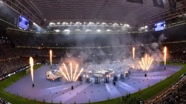 Ceremonia previa a la final de Champions entre Madrid y Juventus en Cardiff.