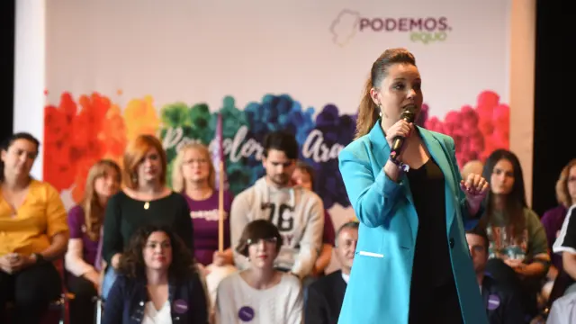Maru Díaz, en el mitin central de Podemos Aragón