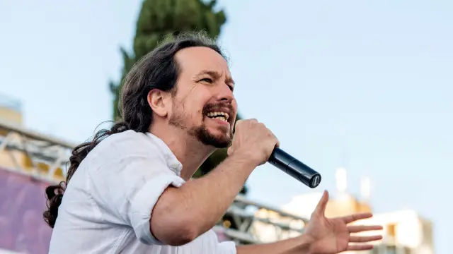 Pablo Iglesias, durante el acto electoral donde ha criticado las donaciones de Amancio Ortega.