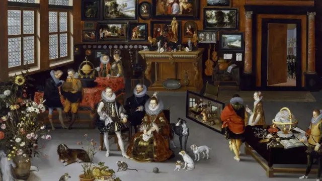 Detalle de la pintura ‘Los archiduques Alberto e Isabel visitando un gabinete de coleccionista’, de Jan Brueghel y Hyeronimus Francken II.