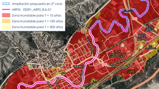 Área de riesgo potencial significativo de inundación en Calatayud.