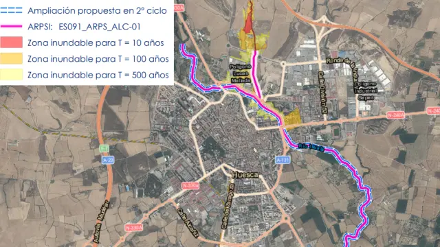 Área de riesgo potencial significativo de inundación en Huesca.