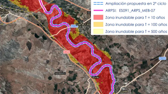Área de riesgo potencial significativo de inundación en la Ribera Baja del Ebro.