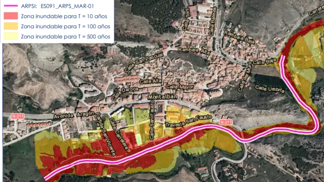 Área de riesgo potencial significativo de inundación en Montalbán.