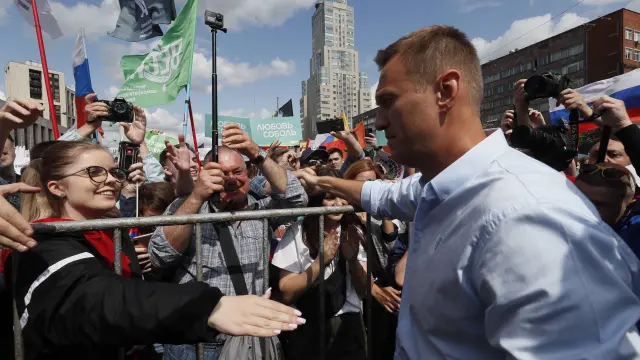 Alexei Navalni, el principal opositor de Putin, durante una manifestación en Moscú.