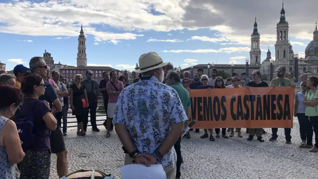 Los asistentes a la manifestación, ayer en el Balcón de San Lázaro