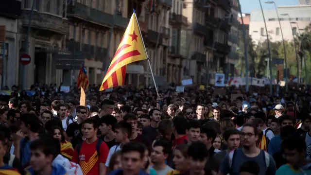 Manifestación de estudiantes, este jueves en Barcelona