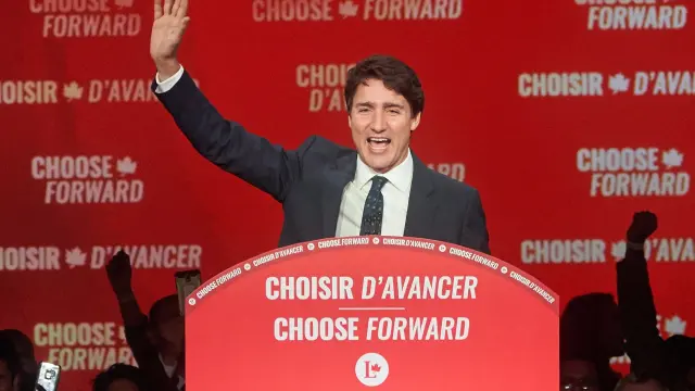 El primer ministro canadiense, Justin Trudeau, tras proclamarse vencedor de las elecciones.