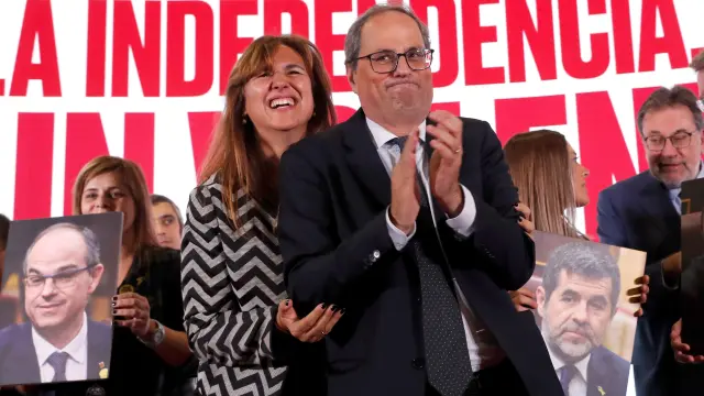 Laura Borras y Quim Torra, en el final de campaña.