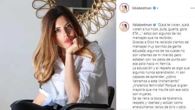 Lidia Bedman, mujer de Abascal, denuncia insultos y amenazas en Instagram