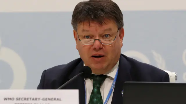 El secretario general de la OMM, Petteri Talaas, en la cumbre del clima en Madrid.