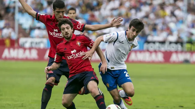 El delantero David Muñoz, durante el encuentro de la segunda jornada de liga en la Segunda División 2014-15 ante Osasuna.