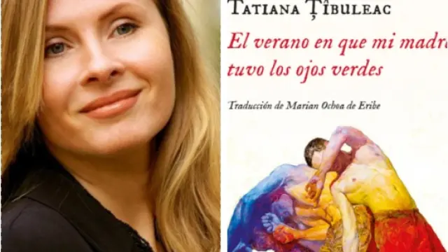 Tatiana Tibuleac y la portada de su novela premiada, publicada por Impedimenta