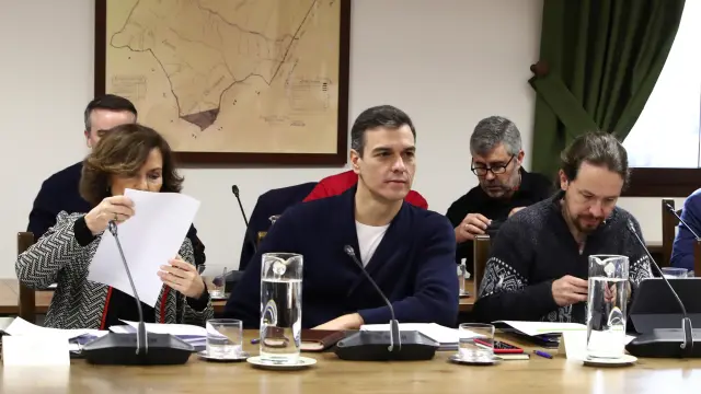Pedro Sánchez junto a Pablo Iglesias en la reunión que celebran en Toledo.