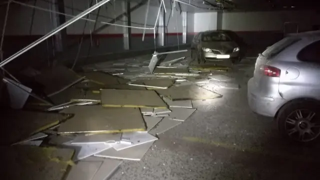 Desprendimiento del techo de un centro comercial en Calamocha.