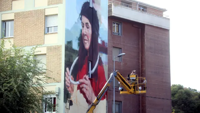 Uno de los murales realizados con el proyecto ‘Barrioh!’, impulsado por el Ayuntamiento de Huesca en el Perpetuo Socorro