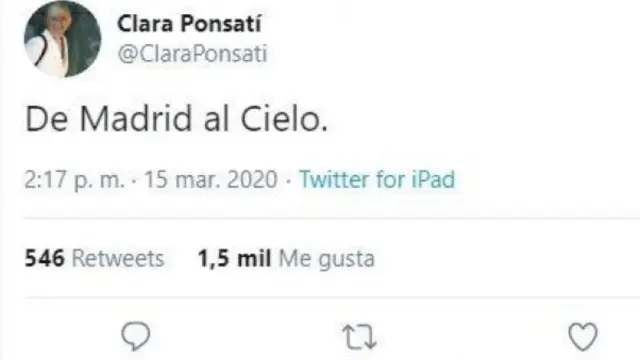 Tuit de Clara Ponsatí.