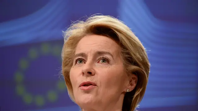 FILE PHOTO: EU Commission President Ursula von der Leyen presents the EU executive's economic response to the coronavirus epidemic, in Brussels