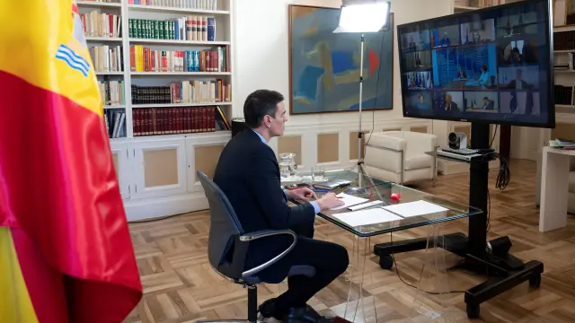 Videoconferencia de Sánchez con los jefes de Gobierno de la UE