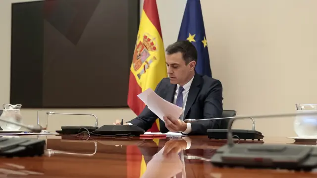 Pedro Sánchez en la reunión de este domingo con los presidentes autónomicos por videoconferencia.