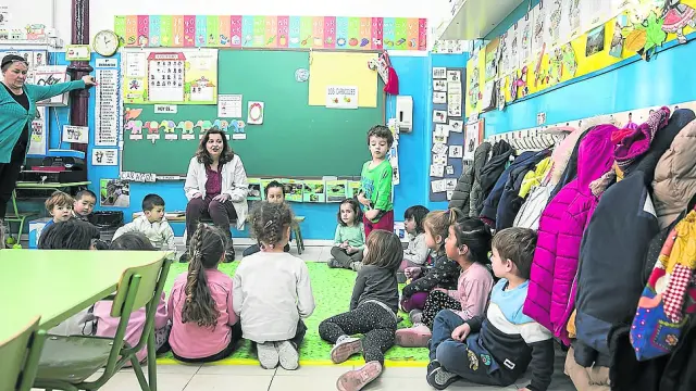 Un aula del colegio Gascón y Marín, días antes del fin de las clases presenciales en marzo.