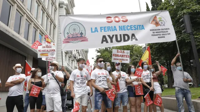 Manifestación de los feriantes de Madrid este miércoles.