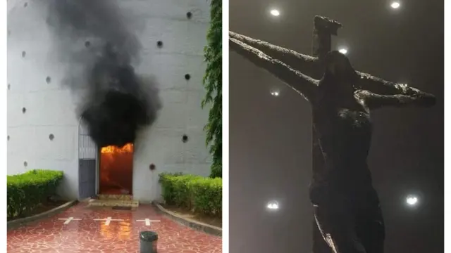 Imágenes del incendio en una de las capillas de la Catedral Metropolitana de Managua
