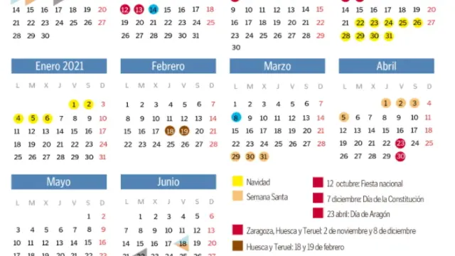 Calendario escolar en Aragón para el curso 2020-2021.