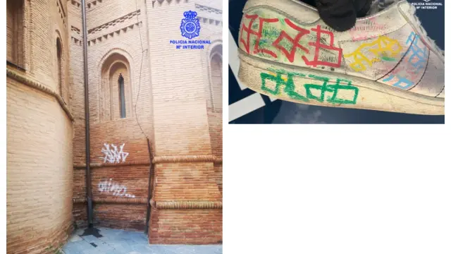 Pintada en la Colegiata de Santa María la Mayor de Calatayud con el mismo símbolo que en las zapatillas del detenido
