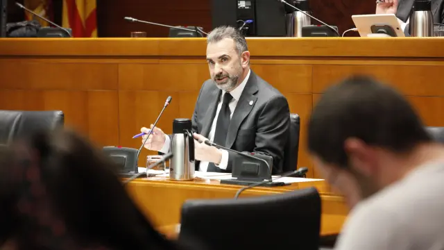 El aún gerente de Turismo de Aragón y presidente del PAR-Zaragoza, Óscar Cámara, en una comparecencia parlamentaria.
