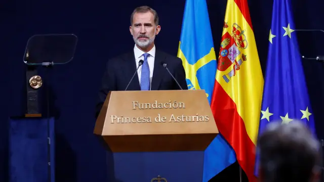 El Rey, durante su intervención en la gala de los Premios Princesa de Asturias.