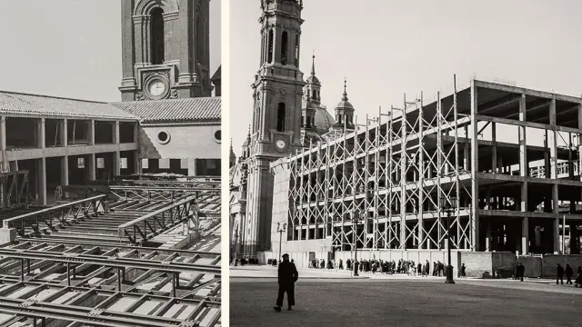 Varias imágenes de la construcción del Ayuntamiento de Zaragoza.