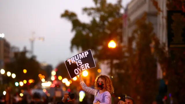 People gather at Black Lives Matter Plaza near the White House after Election Day in Washington