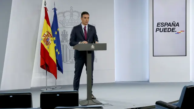 Pedro Sánchez, durante la rueda de prensa de este domingo en la Moncloa.