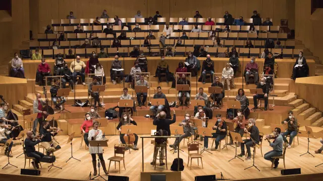 Vista del ensayo general del concierto de hoy en el Auditorio de Zaragoza