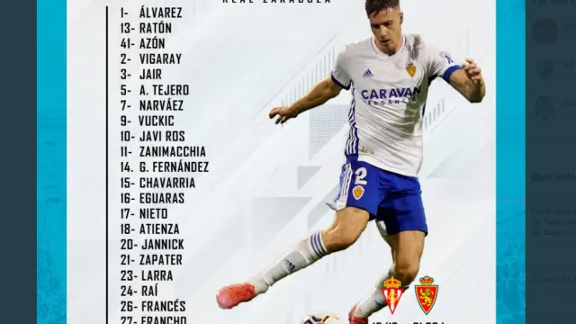 Convocatoria del Real Zaragoza para el partido de este domingo en Gijón