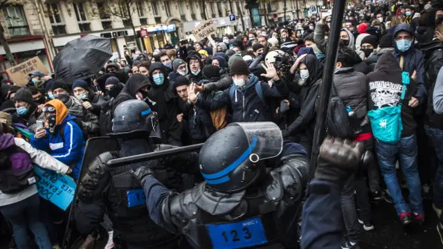 Protest against global security law in Paris