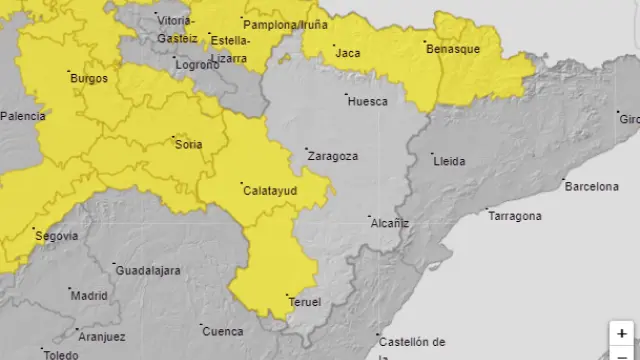 Alerta amarilla por nieve, viento y deshielo en Aragón