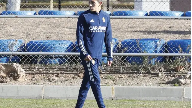 Juan Manuel Sanabria, en el entrenamiento del Real Zaragoza este martes.