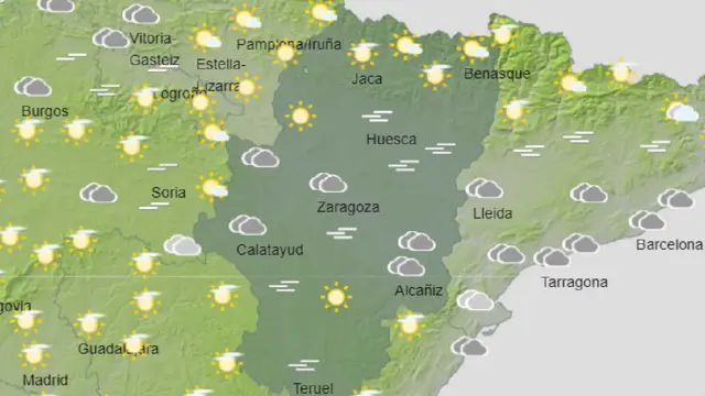 Mapa de Aragón con la previsión del tiempo de este viernes