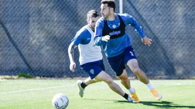 Pedro López y Galán durante el entrenamiento de este martes.